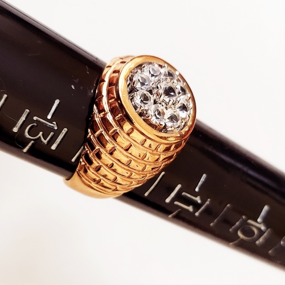 Vintage Other - Vintage 18kt gold ep men's ring bling CZ size 12 basket weave